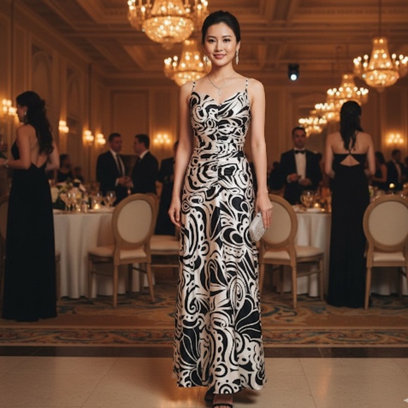 Jessica McClintock long printed maxi gown - Picture 1 of 9